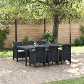 vidaXL Conjunto de Jantar de Jardim de 7 Peças com Almofadas Rattan Preto
