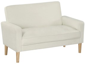 HOMCOM Sofá de 2 Lugares Estofado em Veludo Sofá Sala de Estar com Assento Capitonê e Pés em Madeira para Espaços Pequenos Quarto Sala de Estar Escritório 130x74,5x82 cm Creme