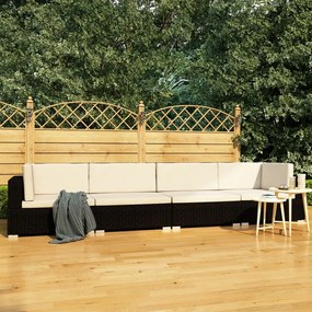 vidaXL Conjunto sofás de jardim c/ almofadões 4 pcs vime PE preto