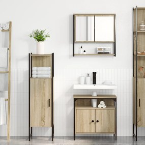 Conjunto de Móveis para Casa de Banho 3 Peças Carvalho Claro e Preto M