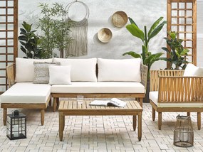 Conjunto de jardim em madeira clara com almofadas brancas CREMONA Beliani
