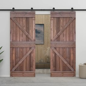 vidaXL Porta de correr com ferragens 90x210 cm pinho castanho-escuro