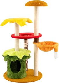 Arranhador para gatos moderna com rede Caverna Poleiros Postes para arranhar em sisal Almofadas de pelúcia Brinquedo suspenso multicolorido