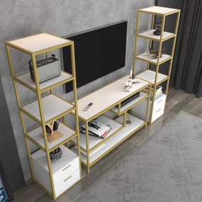 Unidade de TV Robbins – Dourado e Branco – 198 cm x 39 cm x 160 cm