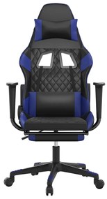 Cadeira gaming c/ apoio para pés couro artificial preto e azul