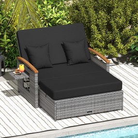 Conjunto de Sofá-Cama de 2 Lugares e Pufe, 164 x 72-111 x 54,5-88 cm, Encosto Ajustável em 4 Níveis, Cinzento + Preto