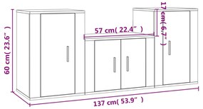 3 pcs conjunto móveis de TV madeira processada branco brilhante