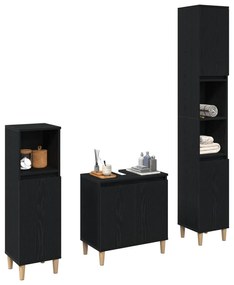 Conjunto de Móveis de Casa de Banho 3 Peças Carvalho Preto Madeira Eng