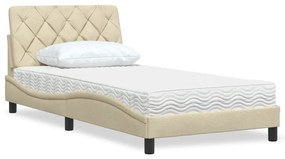 vidaXL Cama com colchão 100x200 cm tecido cor creme