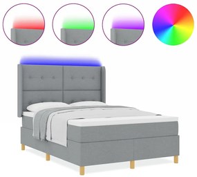 Cama Box com Colchão e Luz LED Cinza Claro 140x200 cm Tecido
