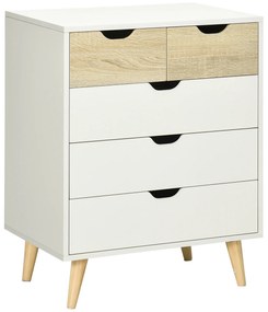 HOMCOM Cómodas Quarto Cómoda Branca 5 Gavetas e Pés Elevados Moderno Anti-Tombo 60x40x77,5cm Madeira | Aosom Portugal