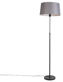 Candeeiro de pé preto com abajur de linho cinzento escuro 45 cm - Parte Clássico / Antigo