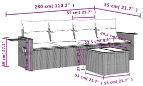 5 pcs conjunto de sofás p/ jardim com almofadões vime PE bege