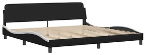 Estrutura cama c/ luz LED 200x200 cm couro artif. preto/branco