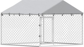 PawHut Recinto para Cães de Exterior em Aço Galvanizado com Teto em PE, Anti-UV, Impermeável, Fecho Duplo, Prata | Aosom Portugal