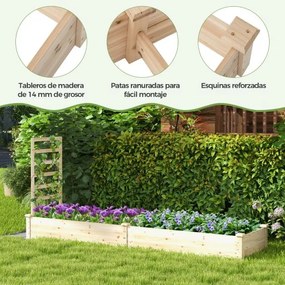 Floreira elevada jardim com 2 plantadores e treliça Kit de plantador de madeira para pátio exterior e varanda 235 x 63 x 102 cm Natural