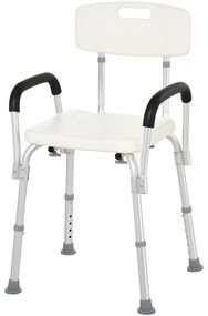 HOMCOM Cadeira Duche Antiderrapante Altura Ajustável Segurança Conforto 47x50x87 cm Branco Resistente Água | Aosom Portugal