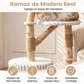 Arranhador para Gatos, 56 x 41 x 105 cm, Tronco de Madeira de Pereira, Bege