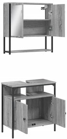 2 pcs conjunto móveis WC derivados de madeira sonoma cinza