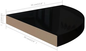 Prateleira de canto suspensa 35x35x3,8 cm MDF preto brilhante