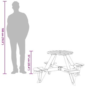 Mesa piquenique redonda p/ 4 crianças madeira de abeto maciça