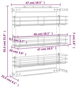 Unidade cestos p/ cozinha 3 pcs 47x15,5x55,5 cm arame prateado