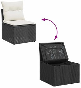 14 pcs conjunto de sofás p/ jardim c/ almofadões vime PE preto