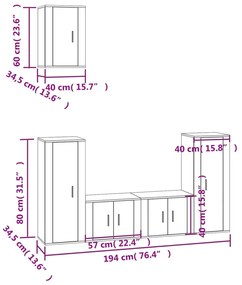 Conjunto móveis de TV 5 pcs madeira processada cinzento cimento