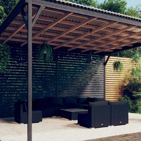 vidaXL 9 pcs conjunto lounge de jardim c/ almofadões vime PE preto