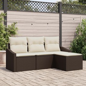 Conjunto de Sofá de Jardim de 4 Peças com Almofadas em Polirattan Marr