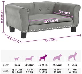 Cama para cães 70x45x30 cm veludo cinzento-claro
