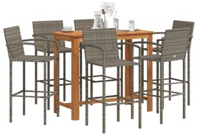 vidaXL 7 pcs conjunto de bar p/ jardim acácia maciça/vime PE cinzento