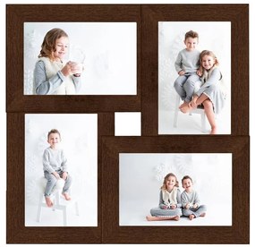 Moldura para 4x(13x18 cm) fotografias MDF castanho-escuro