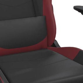 Cadeira gaming massagem + apoio couro art. preto/vermelho tinto