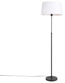 Candeeiro de pé preto com cúpula de linho branco 45 cm ajustável - Parte