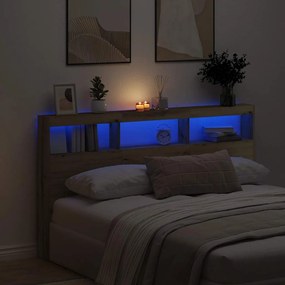 vidaXL Armário cabeceira c/ luzes LED 180x17x102 cm carvalho artisiano