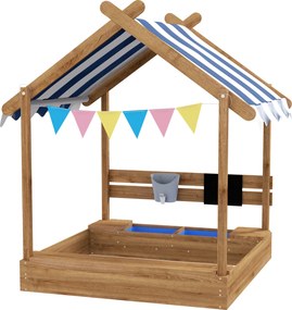 Outsunny Caixa de Areia para Crianças de Madeira com Toldo Torneira e Ardósia para Pátio Jardim 124x116x146 cm Castanho | Aosom Portugal
