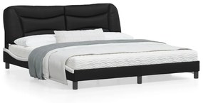Estrutura de cama c/ cabeceira couro artificial preto e branco