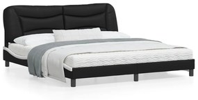 vidaXL Estrutura de cama c/ cabeceira couro artificial preto e branco