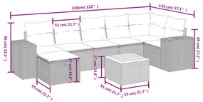 8 pcs conjunto sofás de jardim com almofadões vime PE preto