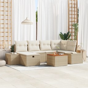 Conjunto de Sofá de Jardim de 7 Peças com Almofadas Bege em Rattan