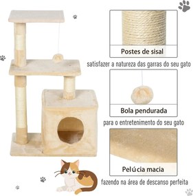 Arranhador para Gatos 50x30x81,5 cm Centro de Atividades para Gatos com Poste de Sisal Plataformas e Caverna Bege