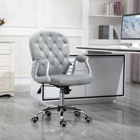 Cadeira de Escritório Estofada em Veludo Cadeira Giratória com Altura Ajustável e Decorações de Cristal 59,5x60,5x95-105 cm Cinzenta