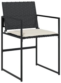 15 pcs conjunto de jantar p/jardim com almofadões vime PE preto