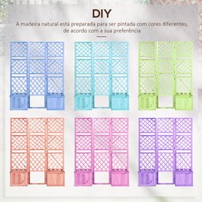 Outsunny Biombo Exterior com 3 Painéis de Madeira e 4 Floreiras Ecrã de Privacidade de Jardim com Floreira Orifícios de Drenagem Separador de Ambientes para Varanda Pátio 133x62x165cm Madeira