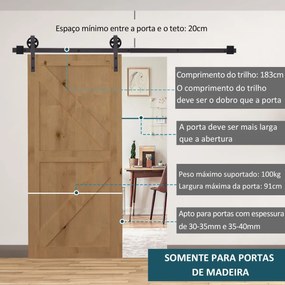 67T/183cm Ferragens para Porta Corredeira Kit de Acessórios para Porta Corredeira de Madeira com Guia de Chão Trilho de Aço de Carbono Café Escuro