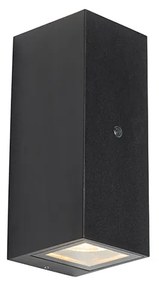 Candeeiro de parede preto 2 luzes IP44 com sensor crepuscular - Baleno II Moderno