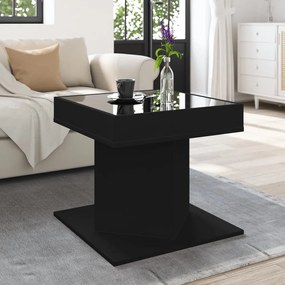 Mesa de centro c/ LEDs 50x50x45cm contraplacado preto brilhante