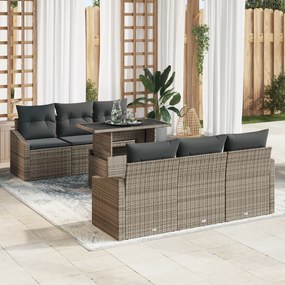 Conjunto de Sofá de Jardim de 7 Peças com Almofadas Cinza Polirattan