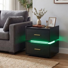 Mesa de cabeceira com base de carregamento LED, 2 gavetas, arrumação semi-suspensa e base metálica 45 x 40 x 48 cm Preta